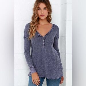 Project Social T Thermal Henley Long Sleeve Top – Women’s Small - Washed Blue